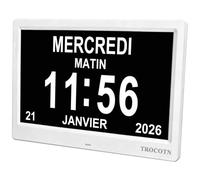 TROCOTN Horloge numérique Horloge de Jour Grand écran réveil Murale (Blanc, 10 Pouces)