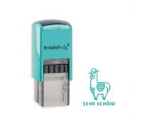 Trodat edy FIX Tampon de motivation pour enseignants et éducateurs - 1 motif lama SEHR SCHÖN, allemand, boîtier vert menthe, empreinte verte, auto-encreur, 20 x 20 mm
