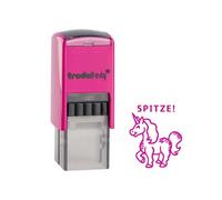 Trodat edy FIX Tampon de motivation pour enseignants et éducateurs - 1 motif licorne pointe allemande, boîtier rose, empreinte rose, auto-encreur - 20 x 20 mm