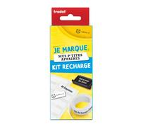 Kit de recharge pour tampon "Je marque mes P'tites Affaires" pour marquez les affaires de vos enfants - Cassette d'encrage noire + Etiquettes + Bande thermocollante - Idéal pour marquer les vêtements