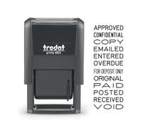 Trodat Printy P4 4822 Tampon auto-encreur en caoutchouc - Nouveau et amélioré - Dial-A-Phrase, 12 messages de bureau populaires en anglais - Encre rouge