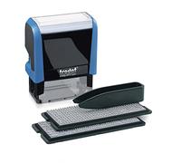 Trodat Tampon encreur personnalisable Printy 4912 Typomatic bleu - 4 lignes de texte à composer soi-même - inclus : cassette d'encre noire, set de lettres et pince pour créer votre texte