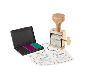 Trodat Tampon vintage avec 6 textes allemands et encreur 3 couleurs