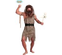 Troglodytes Age de pierre Costume Carnaval Préhistoire Homme des cavernes Tenue Look Léopard Accessoires Aventure Célébration Carnaval Style Age de pierre, Taille : 52 - 54 (L) Couleur : Marron