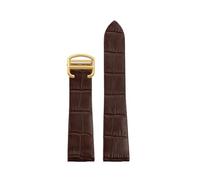TROGPYXG 18mm 21mm Compatible avec la montre Cartier W2006951 WH100751 Sandoz Santos cuir de vache mécanique avec bracelet en Grain de lien d'extrémité de tête en acier(Brown-gold,21mm)