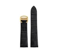 TROGPYXG 18mm 21mm Compatible avec la montre Cartier W2006951 WH100751 Sandoz Santos cuir de vache mécanique avec bracelet en Grain de lien d'extrémité de tête en acier(Black-gold,21mm)