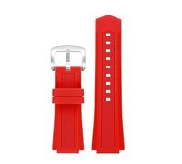 TROGPYXG Bracelet de Montre en Caoutchouc Silicone à Ouverture Convexe, Compatible avec Les Bracelets de Montre Diesel DZ1089, DZ1123 et DZ1132(Red S Silver,28x20mm)