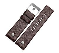 TROGPYXG Bracelet de montre en cuir 22 24 26 27 28 30 32mm, Compatible avec Diesel DZ7370 DZ7313 DZ7413 DZ7257, Bracelet de montre en cuir(Brown silver buckle,32mm)