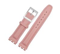 TROGPYXG Bracelet de Montre en Cuir Compatible avec SWATCH YCS YAS YGS IRONY Bracelet de Montre en Cuir de Vachette Hommes Femmes Boucle Pliante Bracelet Bande Marron 17mm19mm(Pink-silver,19mm)