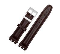 TROGPYXG Bracelet de Montre en Cuir Compatible avec SWATCH YCS YAS YGS IRONY Bracelet de Montre en Cuir de Vachette Hommes Femmes Boucle Pliante Bracelet Bande Marron 17mm19mm(Brown-silver,17mm)