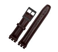 TROGPYXG Bracelet de Montre en Cuir Compatible avec SWATCH YCS YAS YGS IRONY Bracelet de Montre en Cuir de Vachette Hommes Femmes Boucle Pliante Bracelet Bande Marron 17mm19mm(Brown-black,17mm)