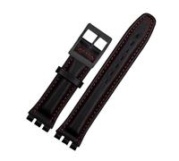 TROGPYXG Bracelet de Montre en Cuir Compatible avec SWATCH YCS YAS YGS IRONY Bracelet de Montre en Cuir de Vachette Hommes Femmes Boucle Pliante Bracelet Bande Marron 17mm19mm(Redline-black,19mm)