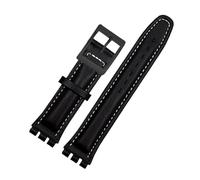 TROGPYXG Bracelet de Montre en Cuir Compatible avec SWATCH YCS YAS YGS IRONY Bracelet de Montre en Cuir de Vachette Hommes Femmes Boucle Pliante Bracelet Bande Marron 17mm19mm(Whiteline-black,19mm)