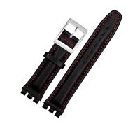 TROGPYXG Bracelet de Montre en Cuir Compatible avec SWATCH YCS YAS YGS IRONY Bracelet de Montre en Cuir de Vachette Hommes Femmes Boucle Pliante Bracelet Bande Marron 17mm19mm(Redline-silver,17mm)