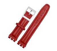 TROGPYXG Bracelet de Montre en Cuir Compatible avec SWATCH YCS YAS YGS IRONY Bracelet de Montre en Cuir de Vachette Hommes Femmes Boucle Pliante Bracelet Bande Marron 17mm19mm(Red-silver,17mm)