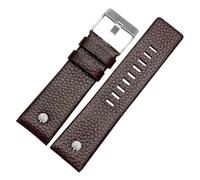 TROGPYXG Bracelet de montre en cuir de vache avec rivets, compatible avec Diesel DZ7313 DZ7333 7322 7257 4318 7348 7334 de remplacement(Brown silver buckle,24mm)