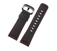 TROGPYXG Bracelet de montre en cuir de vache for hommes, 28mm, souple, noir, noir, ligne rouge, Compatible avec Seven Friday M2/Q201/02/03(20Black red-B pin)