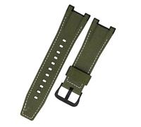 TROGPYXG Bracelet de montre en cuir et toile, Compatible avec Casio GST-B100 S130 W300GL 400G W330 GST-W120L S120 W130L série S100, bracelet modifié for hommes(Green-black B)