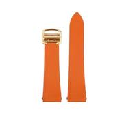 TROGPYXG Compatible avec Les Bracelets de Montre Cartier Santos W2SA0006 WGSA0037 WSSA0009 en Caoutchouc fluoré, Bracelet étanche FKM à dégagement Rapide for Homme(Orange- Gold-A)