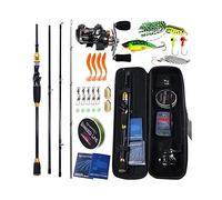 Trohollis Canne A Peche,Canne à PêChe Baitcsting Rod Kit Complet 4 Section M Power en Fibre de Carbone et de coulée Rod Reel Set 100M Ligne de pêche leurres Crochets Combo(1.8m and Right Hand)