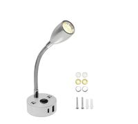 TroHollis Liseuse Led Tete De Lit,Lampe De Chevet Murale Lampe de lecture 12 V for camping-car avec chargeur rapide USB Type-C, éclairage flexible 24 for bateau, remorque, intérieur(3000K,Silver)