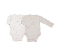 Troi Kilos Sept, Lot De 2 Bodies Bébé Mini Nous, Beige Chine et Beige Motif Pétales Camel, Manches Longues, Ouverture croisée, Coton Certifié OEKO-TEX®STANDARD 100, Naissance - 3 Mois