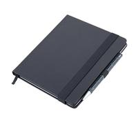Troika Bloc-notes noir format A5 avec stylo à bille gris, fermeture élastique, grille à points, passant pour stylo, marque-page, certifié FSC, papier, bords colorés, cuir synthétique