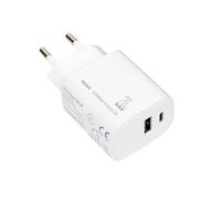 TROIKA Connecteur de charge avec GaN et technologie de charge rapide Power Delivery Charge-X duo 20-20W, port USB-C et USB-A - Charge simultanée de deux appareils - Plastique - Blanc - TROIKA original