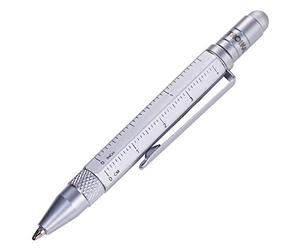 TROIKA CONSTRUCTION LILIPUT - PIP25/SI - Stylo à bille multitâche (petit) - Tool Pen - Règle centimètre/pouce - Tournevis cruciforme - Stylet (argenté) - Original