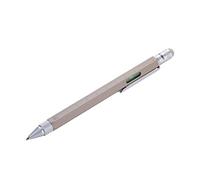 TROIKA Construction - PIP20/BE - Stylo à bille multitâche aspect béton - règle en centimètres/en pouces, échelle 1:20 m/1:50 m - niveau à bulle - tournevis plat/cruciforme - laiton - argenté, gris