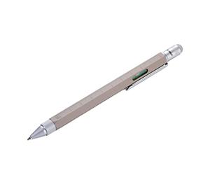 TROIKA Construction - PIP20/BE - Stylo à bille multitâche aspect béton - règle en centimètres/en pouces, échelle 1:20 m/1:50 m - niveau à bulle - tournevis plat/cruciforme - laiton - argenté, gris