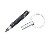 TROIKA Crayon multitâche et porte-clés avec pointe continue (environ 20 km de longueur d'écriture) - Endless To Go - Règle centimètre/pouce - Aluminium - Noir, argenté, Noir et argenté., 9,6 x 3 x 0,8