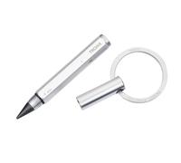 TROIKA Crayon multitâche et porte-clés avec pointe continue (environ 20 km de longueur d'écriture) - Endless To Go - Règle centimètre/pouce - Aluminium - Argenté, tons argentés, 9,6 x 3 x 0,8 cm
