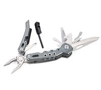 Troika Fire Tool 14 Outil multifonction avec 14 fonctions pour les voyages en plein air et survie - Ressort intégré et fonction de verrouillage - Acier inoxydable 420 - Aluminium - Anodisé - Gris