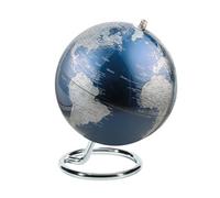 TROIKA Globe Mini Ø 13 cm GAGARIN Globe bleu métallique mers & argent mat terres, pied métallique chromé en forme d'anneau axe mobile - dans un joli carton idéal pour offrir