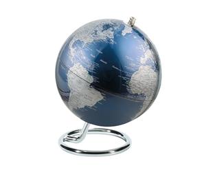 TROIKA Globe Mini Ø 13 cm GAGARIN Globe bleu métallique mers & argent mat terres, pied métallique chromé en forme d'anneau axe mobile - dans un joli carton idéal pour offrir