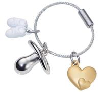 TROIKA KR21-01/CH Porte-clés avec 3 pendentifs Welcome Baby en métal de couleur argenté/doré/blanc, Argenté/doré/blanc, 6,8cm, Moderne