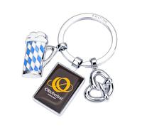 TROIKA OKTOBERFEST Porte-clés avec 3 pendentifs Chope à bière Dimensions Bretzel Oktoberfest Cadeau pour la fête de la bière, argenté, multicolore, 6,5 x 6 x 0,5 cm