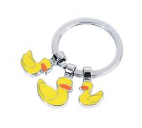 TROIKA Porte-clés avec 3 pendentifs Canards jaunes - YELLOW DUCK - Email Fonte de Métal - Chromé - Jaune Original, jaune, 4,2 x 5,5 x 0,7 cm