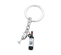 TROIKA Porte-clés avec bouteille de vin et verre à vin Bordeaux en fonte de métal pour les amateurs de vin, chromé, vert foncé et argenté, Vert foncé/argenté, 8,7 x 3,5 x 0,8 cm