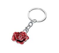 TROIKA Porte-clés fleur rose avec mécanisme d'ouverture breveté NAIL GUARD pour une pose facile des clés, émail, fonte de métal chromé rouge argenté