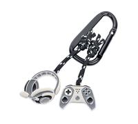 TROIKA Porte-clés Mousqueton Gaming - 2 Pendentifs sur Corde d'escalade décorative : manette et casque - Métal moulé - Chromé - Gris, Noir, Argent Original, gris, 10 x 5,8 x 0,7 cm