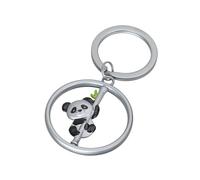 TROIKA Porte-clés panda sur tige rotative en bambou - Porte-clés panda en émail et métal moulé chromé et multicolore argenté - Cadeau original pour les amis des animaux