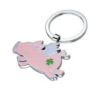 TROIKA Porte-clés porte-bonheur LUCKY PIG cochon volant en émail et métal moulé chromé rose, joli cadeau symbolique et original