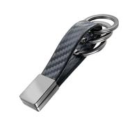 TROIKA Porte-clés TWISTER CARBON avec 3 anneaux, fermeture twist carrée, lanière similicuir aspect carbone, métal et polyuréthane, design intelligent et fiable