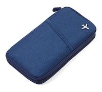 TROIKA Safe Flight TRV20/DB Étui pour Documents de Voyage avec Film de Protection de Lecture (pour puces RFID) Fermeture éclair 12 Compartiments intérieurs Passant pour Stylo Polyester Bleu
