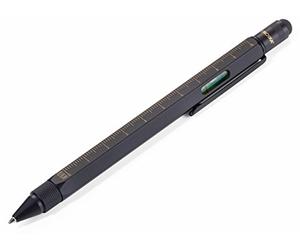 TROIKA Stylo à bille multifonction Construction - PIP20/BG - Noir/doré - Règle en centimètres et en pouces - Échelle 1:20 m et 1:50 m - Niveau à bulle - Tournevis plat et cruciforme - Stylet