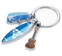 TROIKA Surfmate T1 KR16-14/CH Porte-clés nostalgique avec 3 pendentifs Bulli, planche de surf, guitare - Brillant - Multicolore, multicolore, 10 cm, Classique