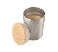 TROIKA Tasse isotherme avec couvercle pour boissons chaudes en acier inoxydable et bambou de couleur marron argenté/marron 160 ml, CUP75/ST