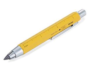 TROIKA ZIMMERMANN 5,6 PEN56/YE Stylo de mine de chute (5,6 mm HB-Mine) - Règle de centimètre/pouce, échelle 1:20 m/1 : 50 m - Taille-crayon - Laiton - Laqué - Jaune